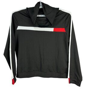 Black XL Pullover Sweatshirt Unisex Loose Fit Striped Panel Polyester Spandex